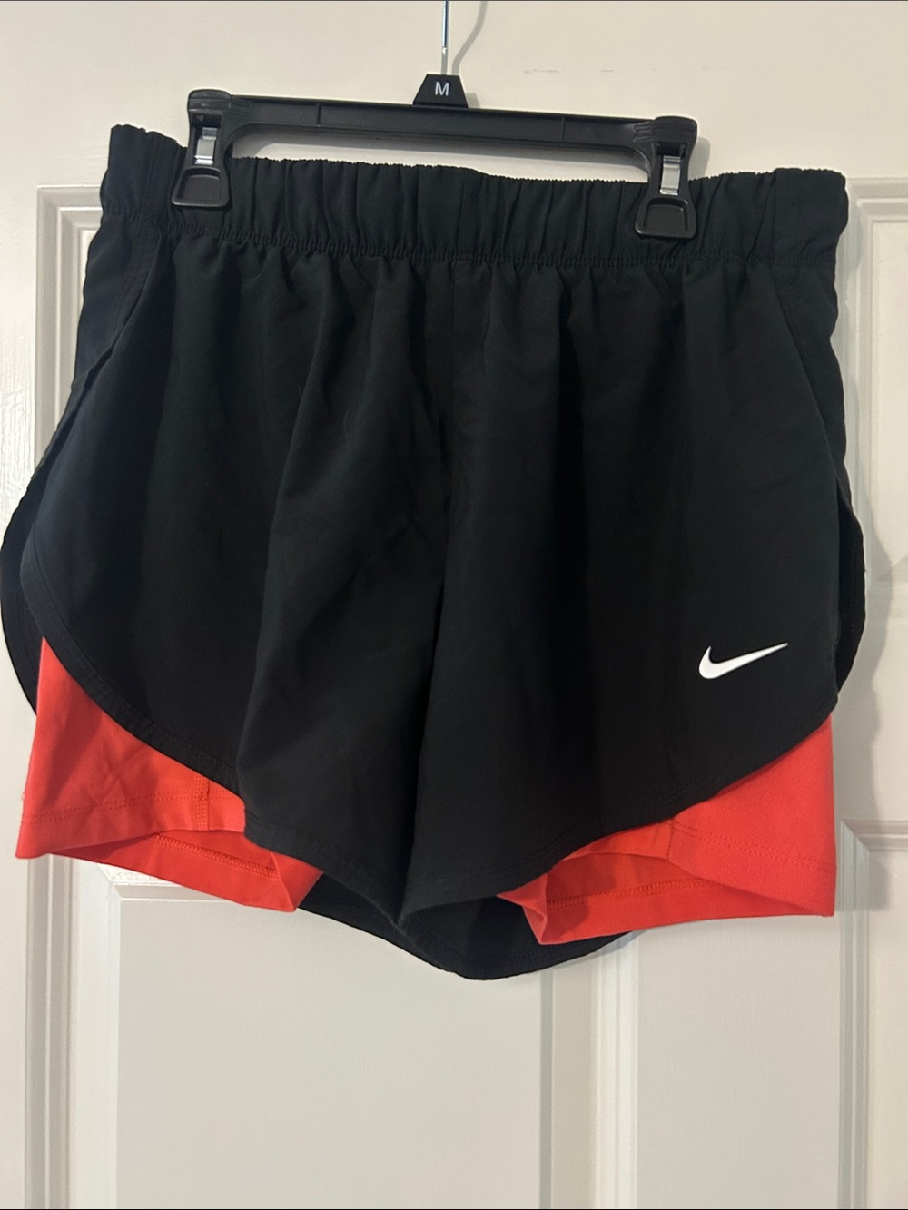 Nike Women’s Black & Coral Layered Athletic Shorts